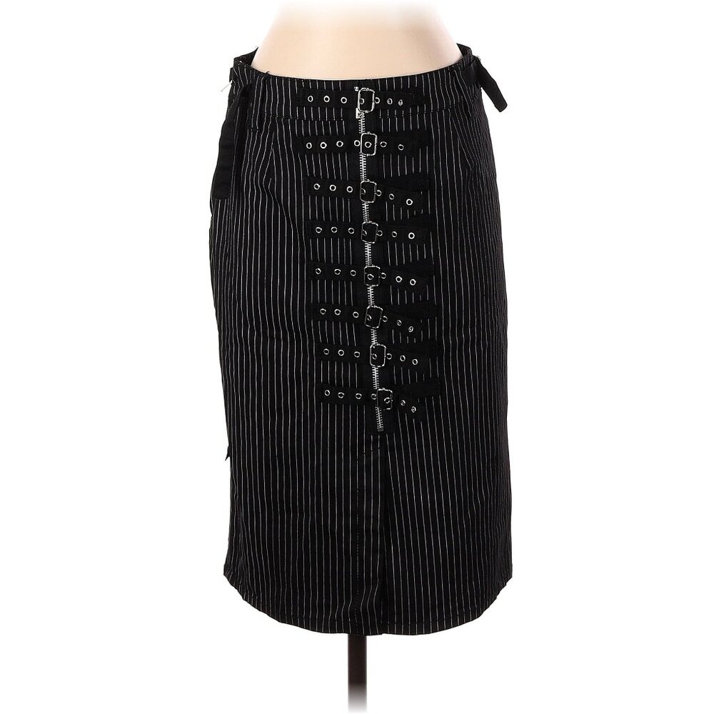 Pinstripe Reversible Buckle Bondage Pencil Skirt GOTH PUNK RARE EUC